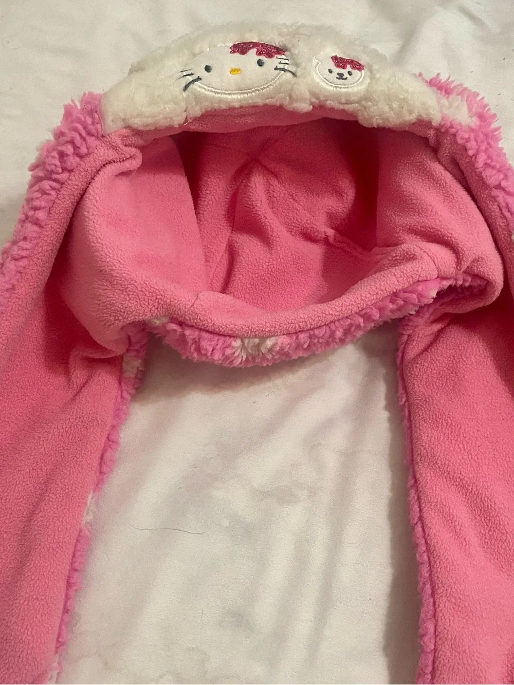 Hello Kitty Plush Pink and White Polka Dot Hooded Scarf
